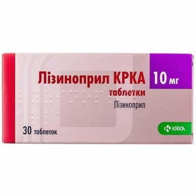 Лизиноприл КРКА таблетки по 10 мг №30 (3 блистера х 10 таблеток)
