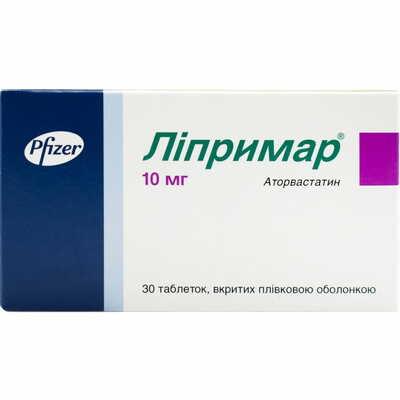 Ліпримар таблетки по 10 мг №30 (3 блістери х 10 таблеток)