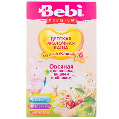 Каша молочная Kolinska Bebi Premium Овсяная с печеньем, вишней и яблоком для полдника с 6-ти месяцев 200 г