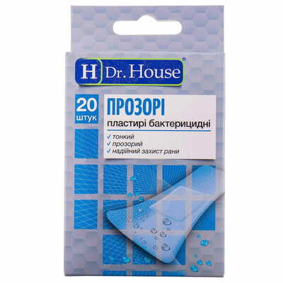 Пластир бактерицидний Dr. House Прозорий на полімерній основі набір 7,2 см x 2,3 см 20 шт.
