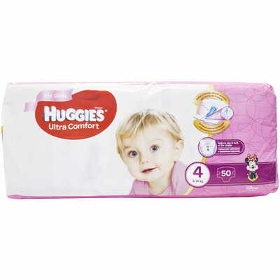 Подгузники Huggies Ultra Comfort для девочек размер 4, 8-14 кг, 50 шт.