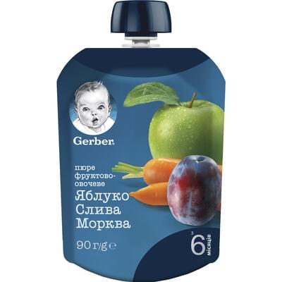 Пюре фруктовое Gerber Яблоко, слива и морковь с 6-ти месяцев 90 г