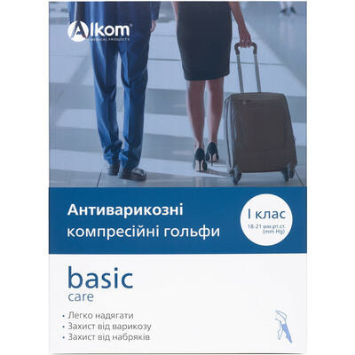 Гольфы компрессионные Алком 00111  класс компрессии I 18-21 мм рт. ст. с закрытым мыском размер 1 бежевые