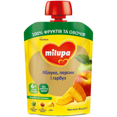 Пюре фруктове Milupa Яблуко, персик та гарбуз з 6-ти місяців 80 г