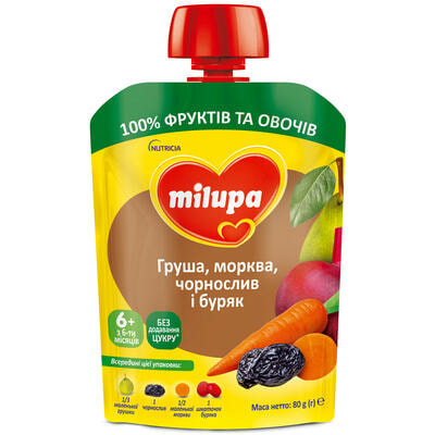 Пюре фруктове Milupa Груша, морквина, чорнослив, буряк з 6-ти місяців 80 г