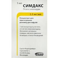 Симдакс концентрат д/інф. 2,5 мг/мл по 5 мл (флакон)