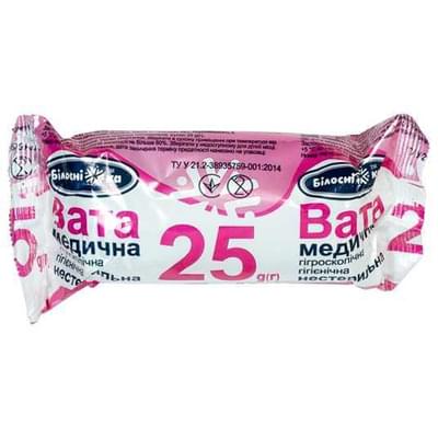 Вата медицинская Белоснежка нестерильная гигроскопическая ролик 25 г