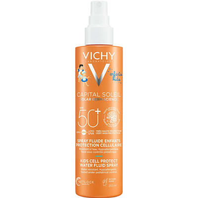 Спрей-флюид солнцезащитный детский Vichy Capital Soleil водостойкий для чувствительной кожи SPF 50+ 200 мл