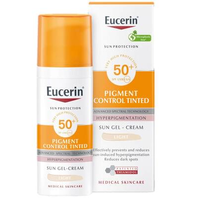 Крем-гель для лица Eucerin Pigment Control солнцезащитный против гиперпигментации тонирующий светлый тон SPF 50+ 50 мл