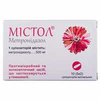 Мистол суппозитории вагинал. по 500 мг №10 (2 блистера х 5 суппозиториев)