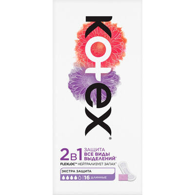 Прокладки щоденні Kotex Extra Protect 2 в 1 довгі 16 шт.