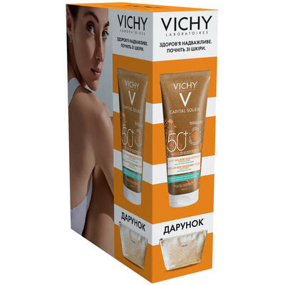 Набор Vichy Capital Soleil молочко солнцезащитное SPF 50+ 200 мл + косметичка