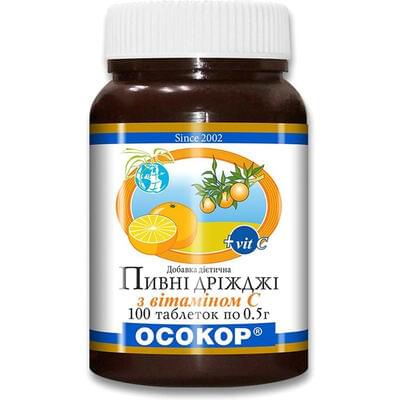 Дрожжи пивные Осокор с витамином С таблетки по 0,5 г №100 (флакон)