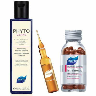 Набор Phyto шампунь Phytocyane 250 мл + средство Phytocyane по 7,5 мл 12 шт. + капсулы Phytophanere 120 шт.