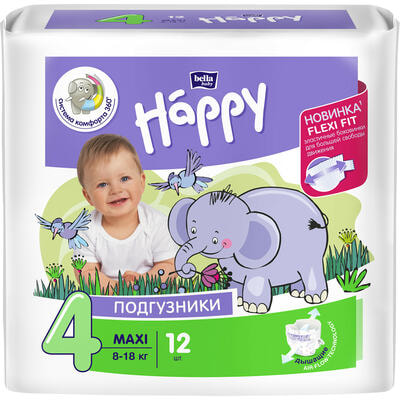 Подгузники Bella Happy Baby Maxi размер 4, 8-18 кг, 12 шт.