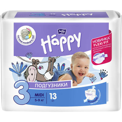 Подгузники Bella Happy Baby Midi размер 3, 5-9 кг, 13 шт.