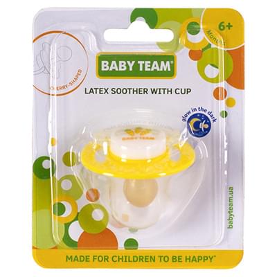 Пустушка латексна Baby Team 3225 нічна вишнеподібної форми з 6-ти місяців з ковпачком