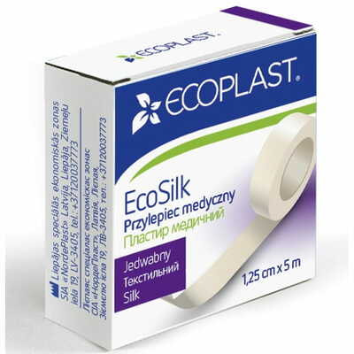 Пластырь медицинский Ecoplast EcoSilk текстильный в катушке в бумажной упаковке 1,25 см x 500 см 1 шт.