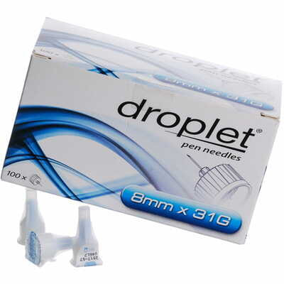 Голки для інсулінових шприц-ручок Droplet універсальний розмір 31G 0,25 мм x 8 мм 100 шт.