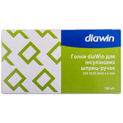 Иглы для инсулиновых шприц-ручек Diawin размер 32G 0,23 мм x 4 мм 100 шт.