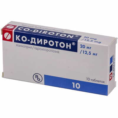 Ко-Диротон таблетки 20 мг / 12,5 мг №10 (блістер)