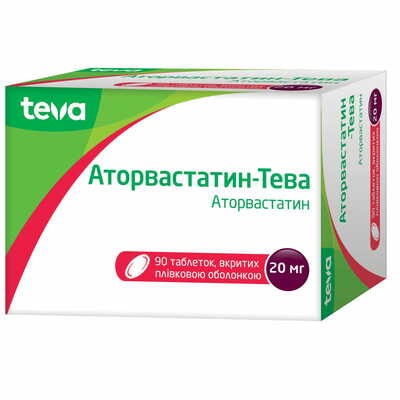 Аторвастатин-Тева таблетки по 20 мг №90 (9 блистеров х 10 таблеток)