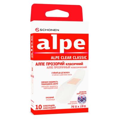 Пластир медичний Алпе прозорий класичний 76 мм х 19 мм 10 шт.