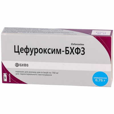Цефуроксим порошок д/ін. по 750 мг №5 (флакони)