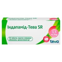 Купити Індапамід-Тева SR таблетки по 1,5 мг №30 (3 блістери х 10 таблеток) Індапамід-Тева SR таблетки по 1,5 мг №30 (3 блістери х 10 таблеток)