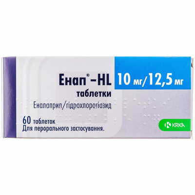 Энап-HL таблетки 10 мг / 12,5 мг №60 (6 блистеров х 10 таблеток)