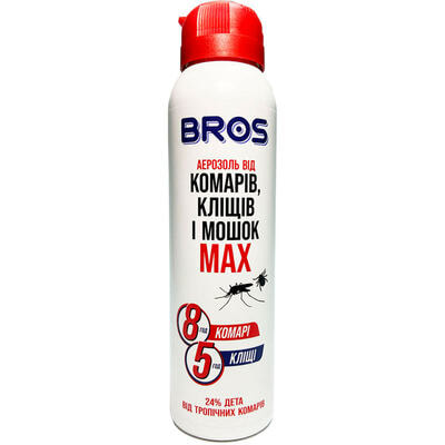 Аэрозоль Bros Max от комаров и клещей, мошек репеллентный 90 мл