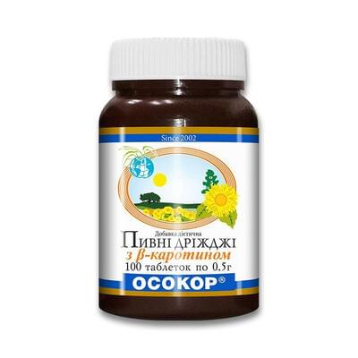 Дріжджі пивні Осокор Загальнозміцнюючі з В-каротином таблетки №100 (флакон)