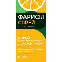 Фарисіл зі смаком лимона спрей д/рот. порожнини 1,5 мг/мл по 30 мл (контейнер)