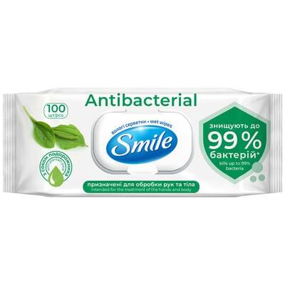 Серветки вологі Smile Antibacterial Антибактеріальні з подорожником 100 шт.