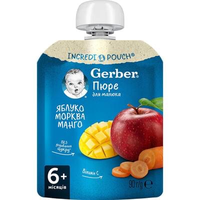 Пюре фруктово-овощное Gerber Яблоко, морковка и манго с 6-ти месяцев мягкая упаковка 90 г