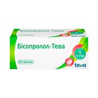 Купити Бісопролол-Тева таблетки по 5 мг №90 (9 блістерів х 10 таблеток) Бісопролол-Тева таблетки по 5 мг №90 (9 блістерів х 10 таблеток)