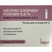 Натрия хлорид (физиологический раствор) раствор для инъекций 0,9 % (9 мг/мл) в ампулах по 2 мл 10 шт