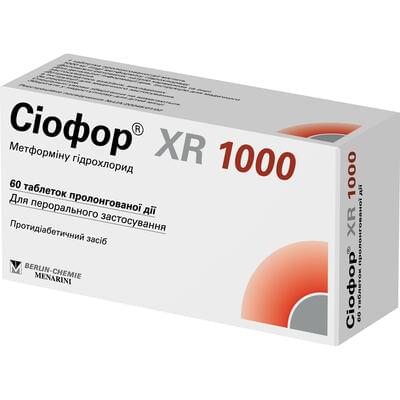 Сіофор XR 1000 таблетки по 1000 мг №60 (4 блістери х 15 таблеток)