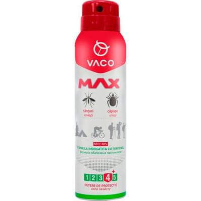 Аэрозоль от комаров, клещей и мошек Vaco Max deet 30% репеллентный с пантенолом 100 мл