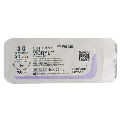 Шовний матеріал що розсмоктується Вікрил W9120 USP 3/0, колюча голка 26 мм 1/2, довжина 75 см