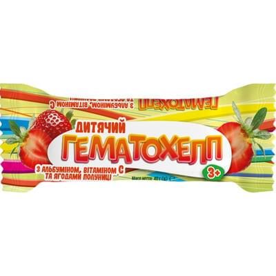 Гематохелп гематоген Гематовит с альбумином, витамином С и ягодами клубники плитка 40 г