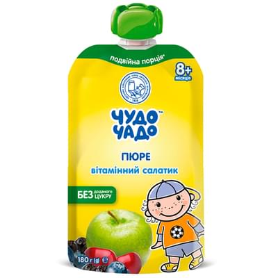 Пюре фруктово-ягодное Чудо-Чадо Витаминный салатик с витамином С без сахара с 8-ми месяцев 180 г