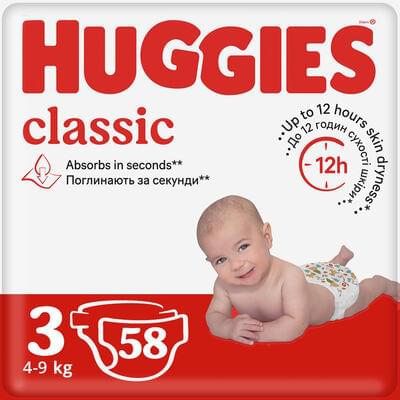 Подгузники Huggies Classic размер 3, 4-9 кг, 58 шт.