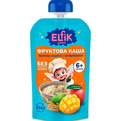 Пюре фруктове Elfik Magic Яблуко, манго з мультизлаковою кашею дой-пак 110 г