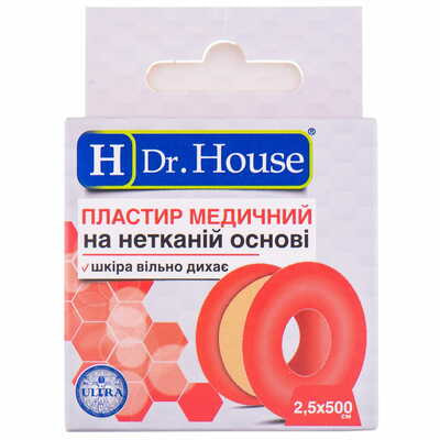 Пластир медичний Dr. House на нетканній основе 2,5 см x 500 см 1 шт.