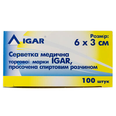 Салфетки спиртовые IGAR антисептические 60 мм х 30 мм 100 шт.