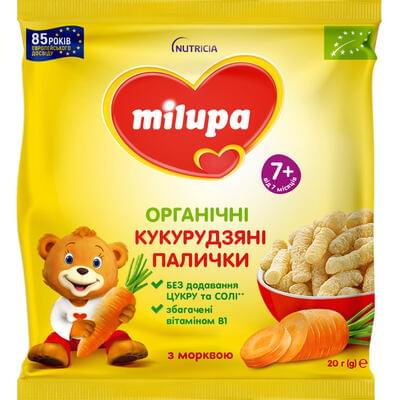 Палочки детские органические кукурузные Нутриция Milupa с морковью с 7-ми месяцев 20 г