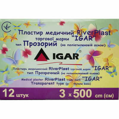 Пластир медичний IGAR RiverPlast Прозорий на полімерній основі 3 см х 500 см 1 шт.