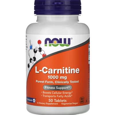 L-карнитин NOW (Нау) L-Carnitine для повышения уровня энергии, сжигания жира и поддержания здоровья сердца таблетки по 1000 мг флакон 50 шт