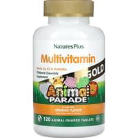 Витамины для детей NATURES PLUS (Натурес плюс) Children's Multi-Vitamin Animal Parade вкус апельсина таблетки жевательные в форме животных 120 шт